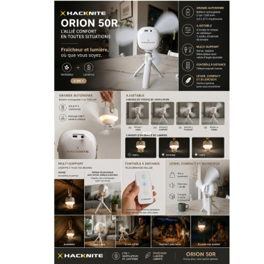 Ventilateur Portatif avec éclairage LED Hacknite Orion 50R