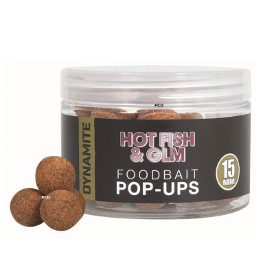 Bouillettes Flottantes Dynamite Baits Hot Fish & GLM Foodbait Pop-Ups 15mm