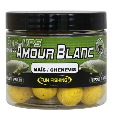 Bouillettes Flottantes Fun Fishing 60G Maïs/CHenevis Amour Blanc Pop Ups