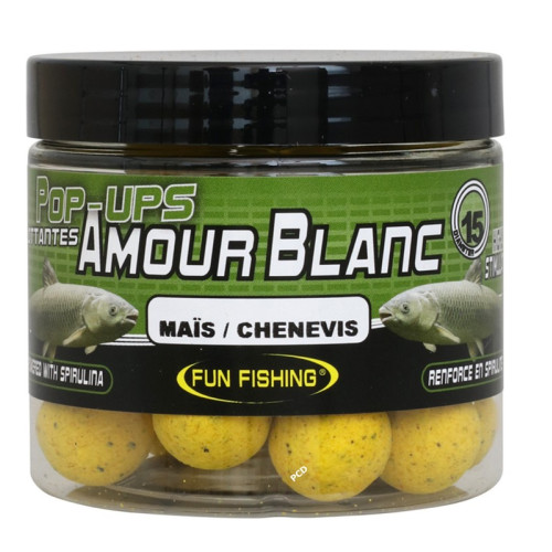 Bouillettes Flottantes Fun Fishing 60G Maïs/CHenevis Amour Blanc Pop Ups
