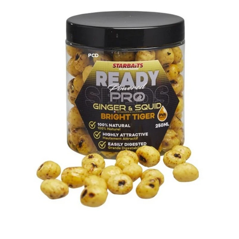 Graines Préparées Starbaits Ready Seeds Pro Bright Tiger Ginger Squid 250ML