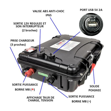 Batterie Valise Lithium Ion Polymère Prolith 36 Volts 80 Ah + Sortie Régulée 12V