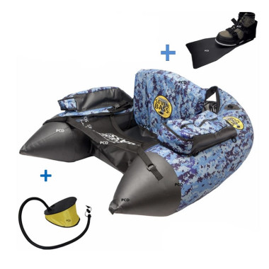 Pack Float Tube Seven Bass Def Camo Bleu + Pompe + Palmes